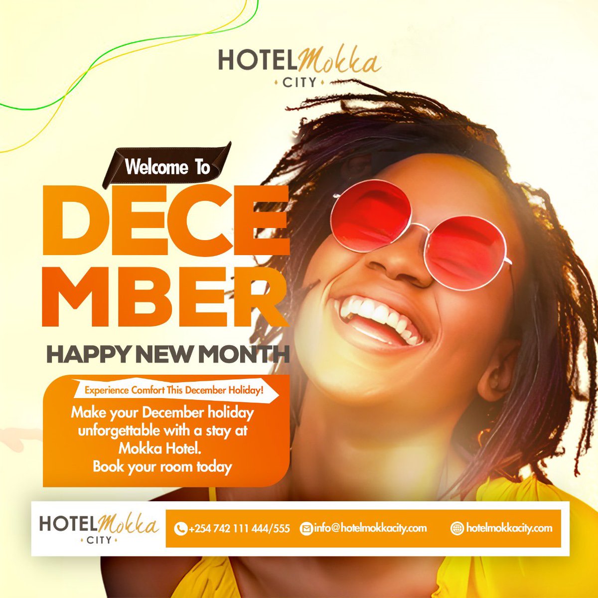Welcome to December

The holiday spirit is in full swing, and at Hotel Mokka City, we’re here to elevate your experience. From cozy stays to breathtaking views, let us be your home for unforgettable moments this festive season.

📞 0742 111 444