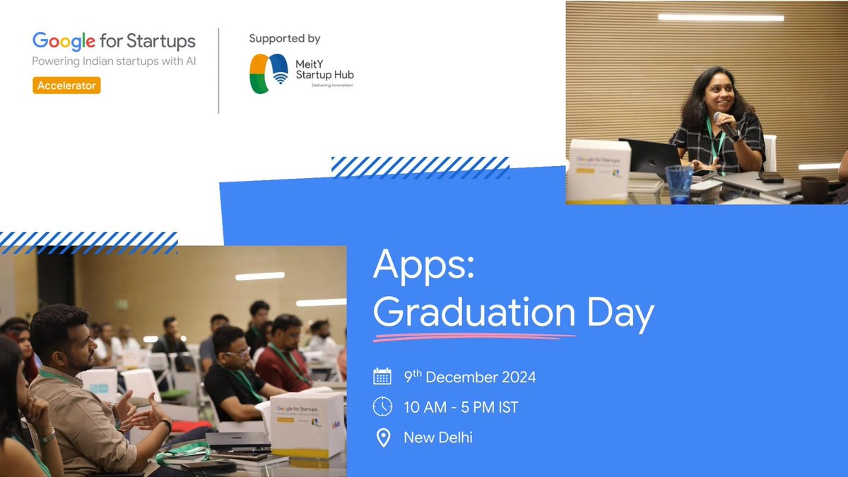 Our first-ever @google_for_startups Accelerator: Apps (India) cohort is graduating after an incredible #AcceleratedWithGoogle journey. 🚀🎓

RSVP here for Graduation Day: goo.gle/gfsa-graduation