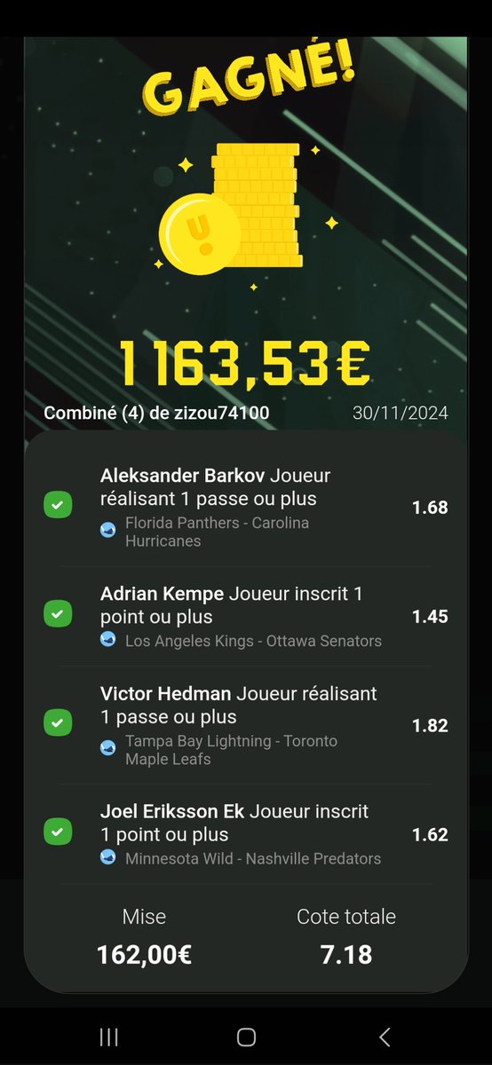 EASY MONEY EASY LIFE MERCI <a href="/UnibetFrance/">Unibet France 🔞</a> #LeSmicOuRien  #Teamparieur #Teamparieurs #ParionsSport #NHL #NHLPicks