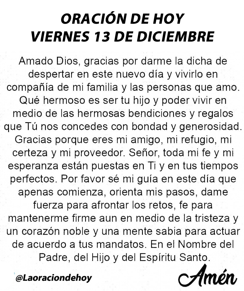 Oración diaria para hoy viernes 13 de diciembre de 2024.