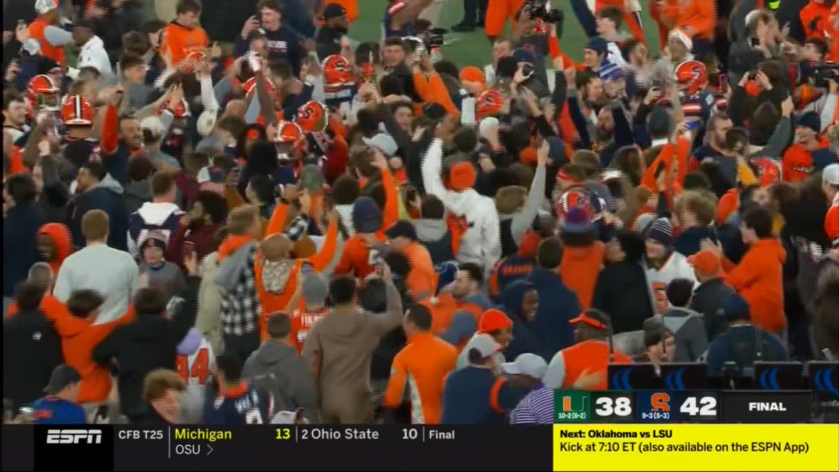 SamCrostonTV's tweet photo. SYRACUSE TAKES DOWN NO. 6 MIAMI https://t.co/Cvd6ymwbni