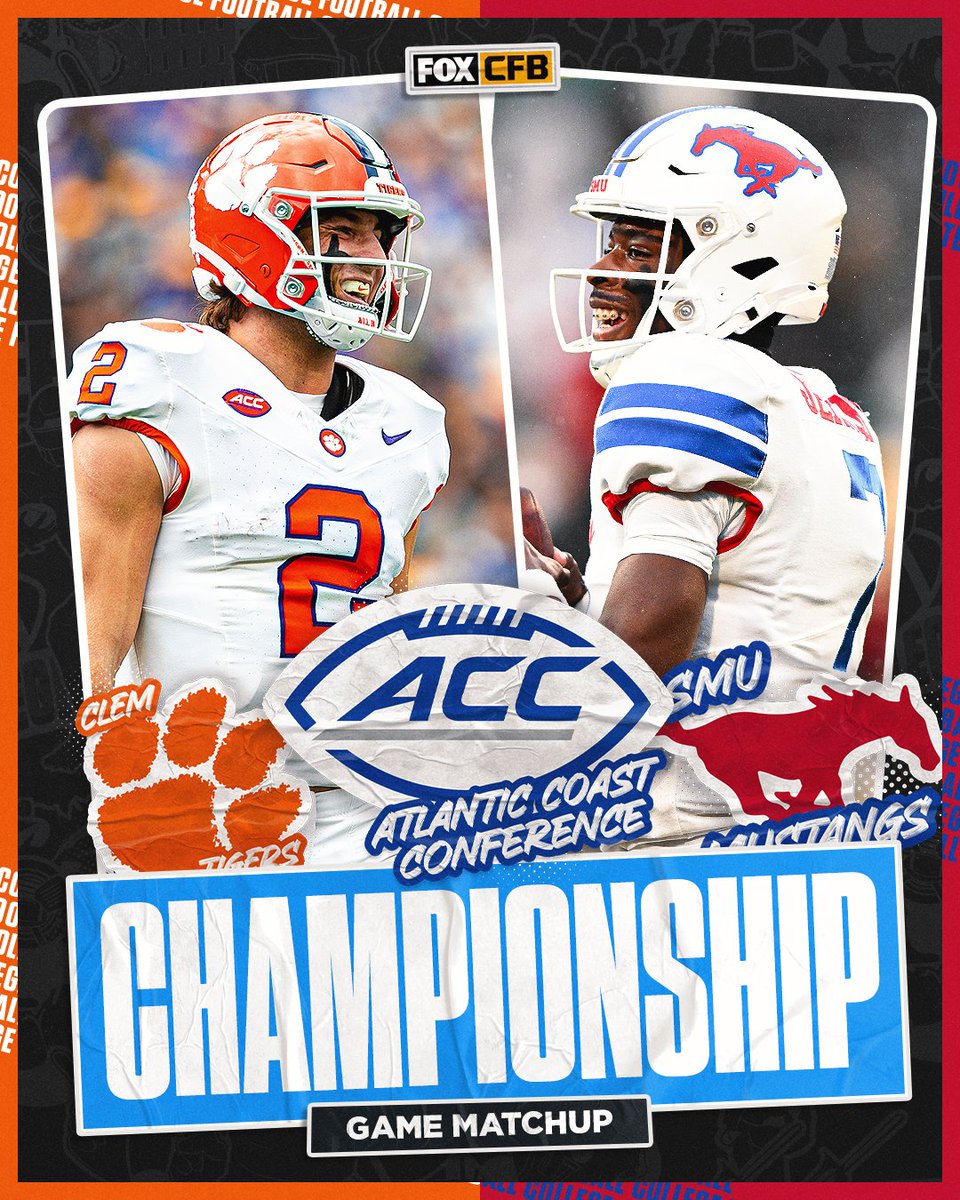 CFBONFOX's tweet photo. THE ACC CHAMP GAME IS LOCKED IN 🔒🙌

Who ya got in this one, @ClemsonFB or @SMUFB? https://t.co/HMiQ7pUzN6