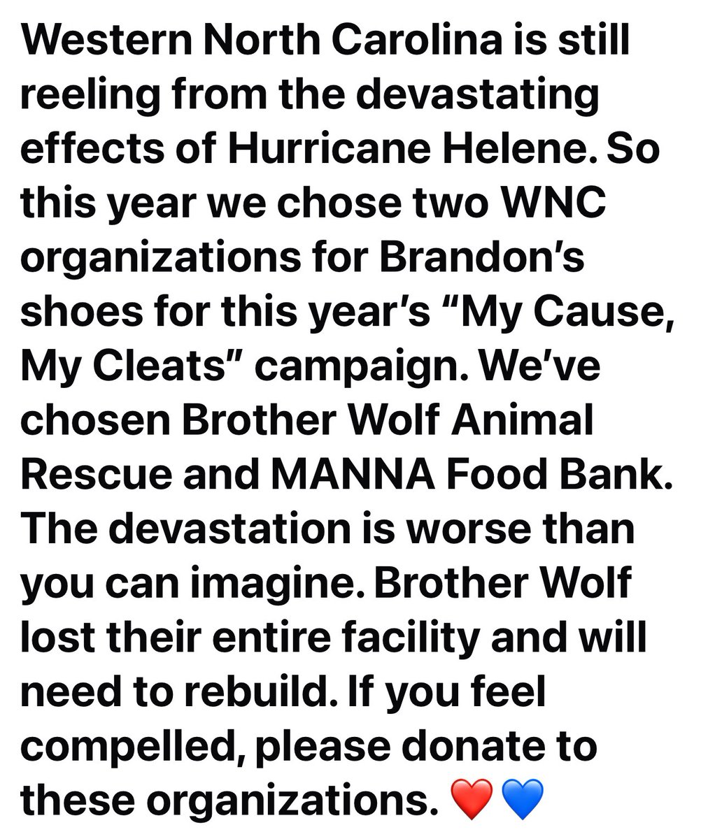 beane_mrs's tweet photo. #MyCauseMyCleats #NFL #HurricaneHelene #NORTHCAROLINA #WesternNorthCarolina #BillsMafia As native North Carolinians, this is something close to mine and Brandon’s hearts. Please donate if you feel compelled ❤️ https://t.co/7MGqW1gPaw