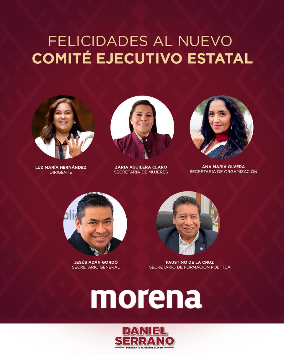 ¡Felicidades a las y los integrantes del nuevo Comité Ejecutivo Estatal de Morena en el Estado de México! 👏🏻

Destaco el papel de las mujeres que lideran este avance histórico: Luz María Hernández como Dirigente, Zaria Aguilera Claro, como Secretaria de Mujeres y nuestra