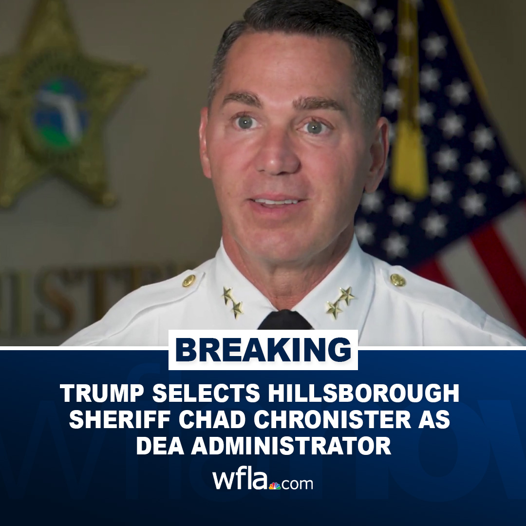BREAKING: President-elect Trump said Saturday he plans to nominate Hillsborough County Sheriff Chad Chronister to be the next Administrator of the Drug Enforcement Agency (DEA). 

Details: bit.ly/4eTuPju