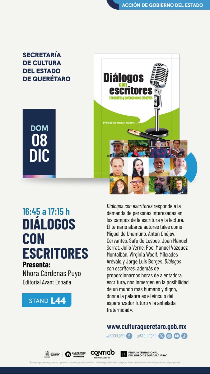 ¡Y nos vamos a la <a href="/FILGuadalajara/">FIL Guadalajara</a> con <a href="/cultura_mx/">Secretaría de Cultura</a>  !
Nos vemos el domingo 08 de diciembre a las 16:45 h STAND L44 
#dialogosconlaescritura
#dialogosconescritores
<a href="/Avanteditorial/">Editorial Avant</a> 
#Espana país invitado de honor
