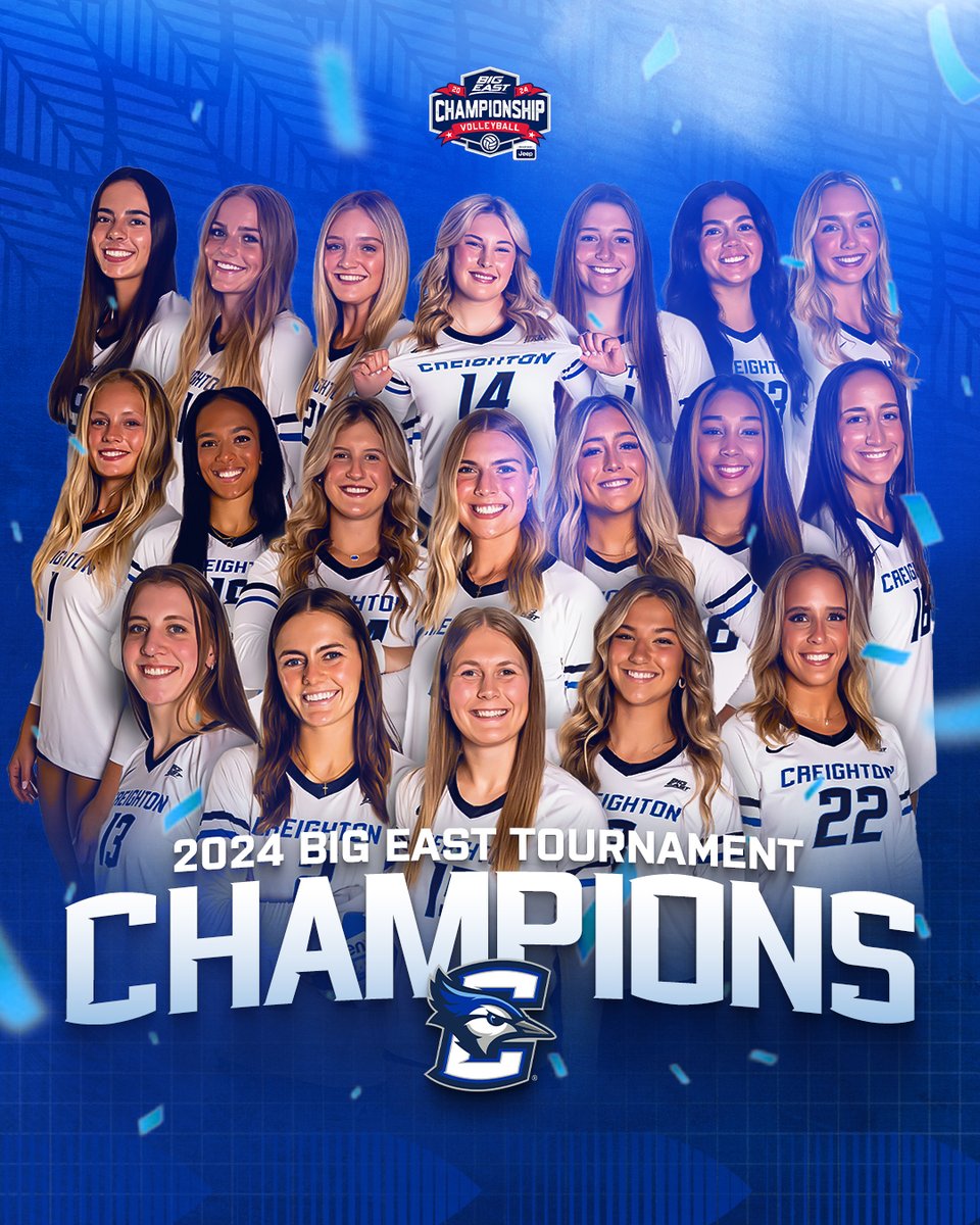 Creighton Volleyball (@creightonvb) on Twitter photo YOUR CREIGHTON BLUEJAYS ARE THE 2024 BIG EAST VOLLEYBALL TOURNAMENT CHAMPIONS
#GoJays x <a href="/BIGEAST/">BIG EAST Conference</a> YOUR CREIGHTON BLUEJAYS ARE THE 2024 BIG EAST VOLLEYBALL TOURNAMENT CHAMPIONS
#GoJays x <a href="/BIGEAST/">BIG EAST Conference</a>