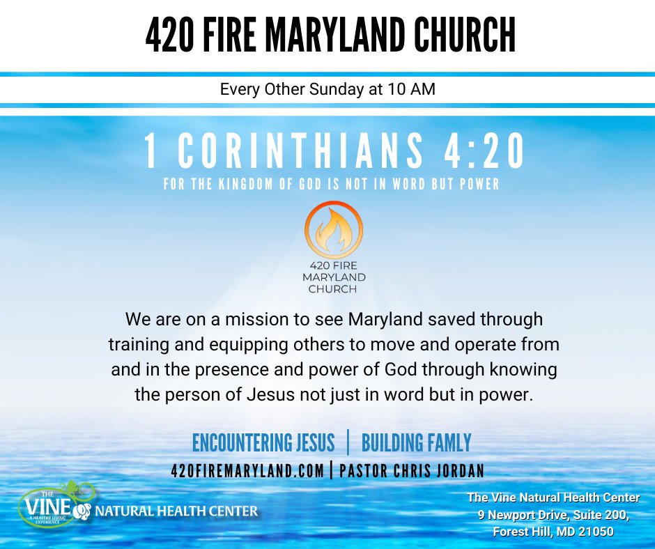 420FireMaryland's tweet photo. Tomorrow will be a great day... we will do something different and as a first for our gatherings here at The Vine Natural Health Center 
#YayJesus ##MarylandShallBeSaved #Boom

Looking forward to tomorrow! See you there! https://t.co/d3WSWAHpaM