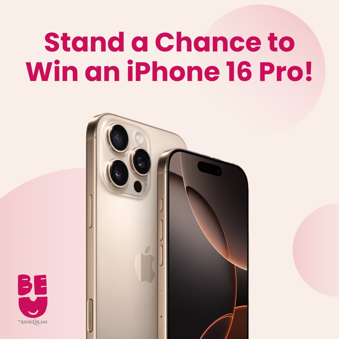 getbeu's tweet photo. 📣 The JomPAY "Kaw-Kaw" with Be U Campaign is here! 📣​

Get ready to stand a chance to win an iPhone 16 Pro by making the highest frequency of payments with JomPAY on Be U for the whole campaign period! ✨​

📎https://t.co/Vw7zCwp4Rp

#GetBeU #BeUbyBankIslam #DigitalBank #JomPAY https://t.co/LTCJjOWqyC