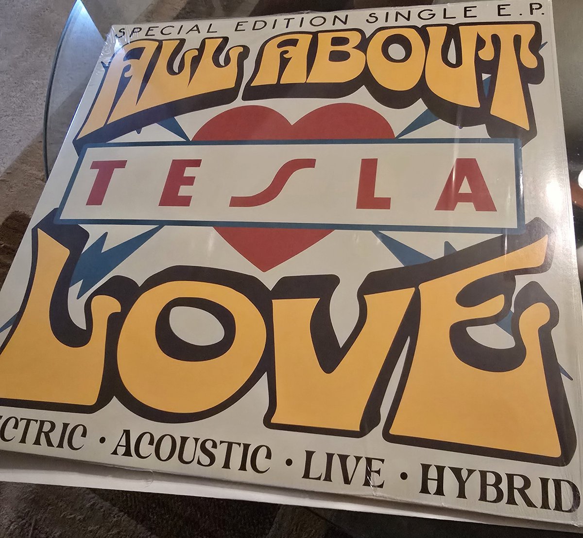 Just arrived...the new Tesla EP vinyl, All About Love! Really loving it!