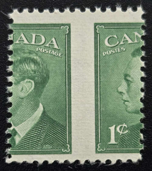 AllNations1949's tweet photo. Realized $55 today Lot 54 Canada #284 Mint 1949 1c George VI Dramatic Misperf $50 #ErrorStamps https://t.co/V6uns0MvB6 https://t.co/pmfq68I66P