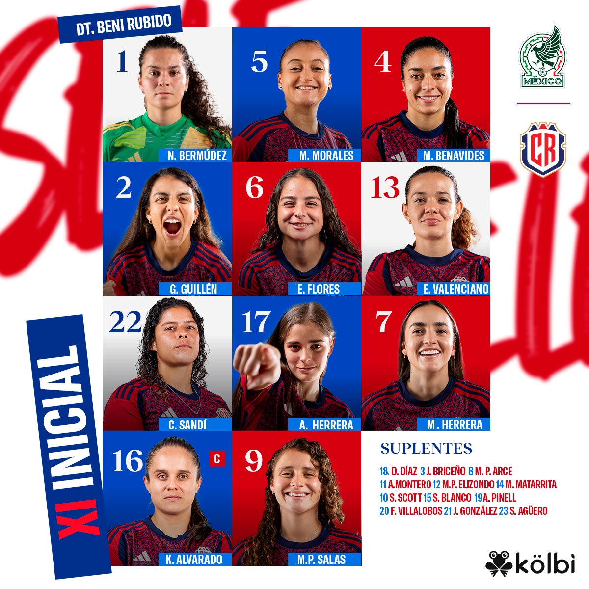 Alineaciones de México Femenil vs. Costa Rica Femenil