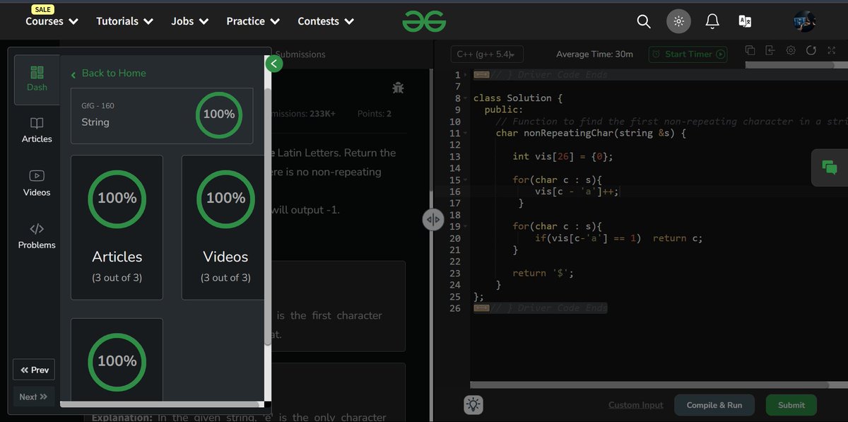 khushboo_raii's tweet image. #gfg160 #geekstreak2024 #womeintech
Day 17 / 160 @geeksforgeeks Challenge
Non Repeating Character
#geeksforgeeks #string