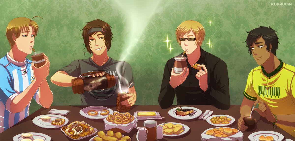 ¡Feliz día del Mate! 🧉💖💕✨
Al fin puedo poner la 4ta y última ilustración vintage que hice para el Art Book. 
🇦🇷, 🇵🇾, 🇺🇾 y 🇧🇷 merendando y recordando el mito del origen del mate🌱✨
#LatinHetalia
