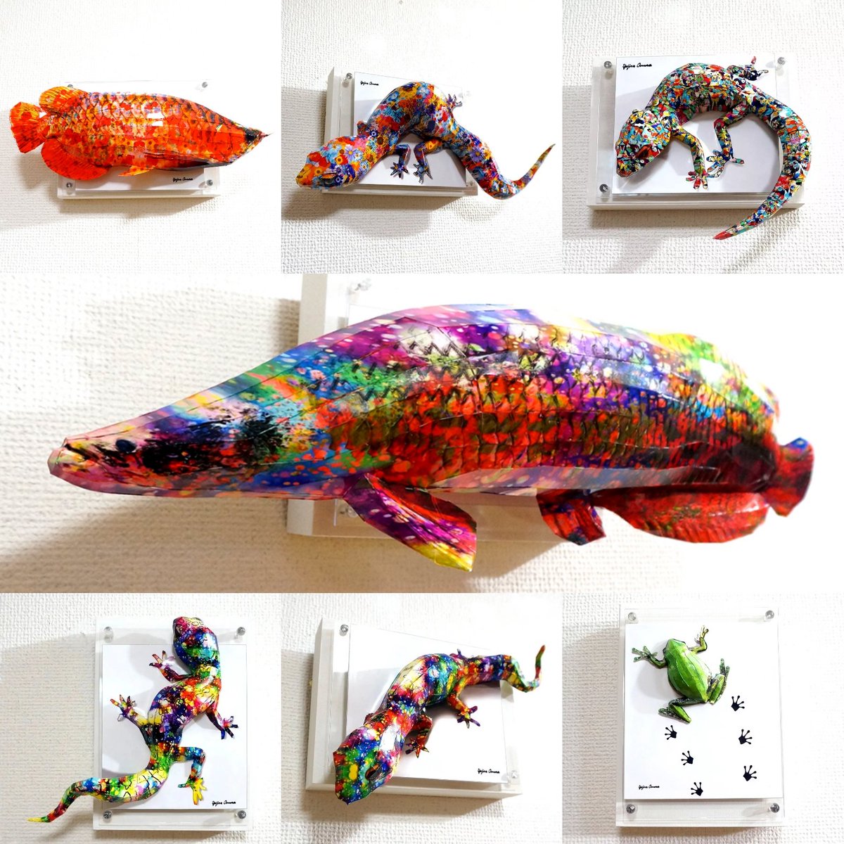 yojin15's tweet image. こちら7作品をGallery LucilleBASEにて本日（2024年12月1日）21:00から販売いたします。
ピラルクーは久々の登場です。

販売ページ↓

lucille.official.ec

#paperarts #popart #reptile #reptileart #amphibian #contemporaryart #ペーパークラフト #紙アート