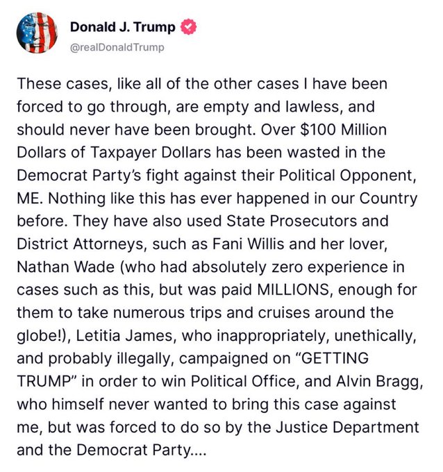 N_S_F_B_W's tweet photo. Donald Trump is an INNOCENT MAN! The left’s lies and fake charges are nothing but a desperate attempt to bring him down. They’re terrified of the truth, and they’re scared of what’s coming! TRUMP WILL NEVER BE SILENCED! #TrumpIsInnocent #TrumpNotGuilty #InnocentTrumpTruth https://t.co/5KNiRbnAls