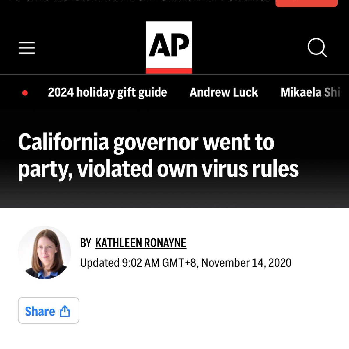 Both Newsom and Musk ignored Newsom’s lockdown.

Musk did it to re-open California’s economy—Newsom did it to go to the French Laundry.