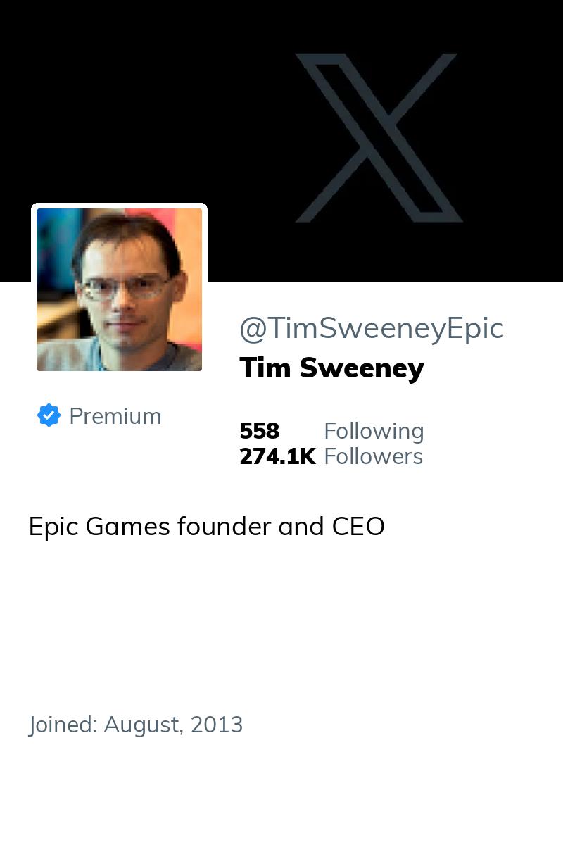BigTechAlert's tweet photo. 🆕 @timsweeneyepic has started following @roblox_rtc https://t.co/rVaTM4EF9B