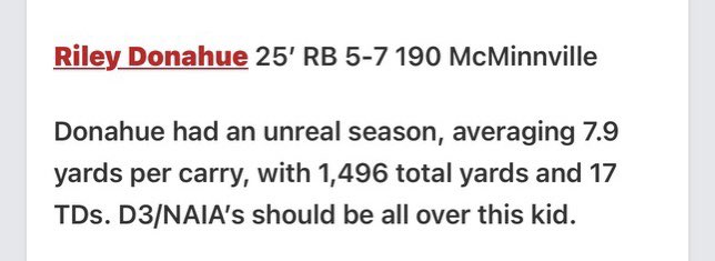 Riley_Donahue (@rileydonahue16) on Twitter photo Thankful and appreciate the write up!
<a href="/MacHighFB/">McMinnville Football</a> <a href="/coachoden_/">Cody Oden</a> <a href="/AndrewNemec/">Andrew Nemec</a> <a href="/SBLiveOR/">Oregon High School On SI</a> <a href="/BrandonHuffman/">Brandon Huffman</a> <a href="/fui58/">Alexander 'Fui' Fuimaono</a> <a href="/JordanJ_/">Jordan Johnson</a>
<a href="/JustinLeathers/">Coach Leatherman</a> <a href="/CoachTFord/">Thomas Ford Jr</a> <a href="/CoachCamy75/">Zach Camy</a> Thankful and appreciate the write up!
<a href="/MacHighFB/">McMinnville Football</a> <a href="/coachoden_/">Cody Oden</a> <a href="/AndrewNemec/">Andrew Nemec</a> <a href="/SBLiveOR/">Oregon High School On SI</a> <a href="/BrandonHuffman/">Brandon Huffman</a> <a href="/fui58/">Alexander 'Fui' Fuimaono</a> <a href="/JordanJ_/">Jordan Johnson</a>
<a href="/JustinLeathers/">Coach Leatherman</a> <a href="/CoachTFord/">Thomas Ford Jr</a> <a href="/CoachCamy75/">Zach Camy</a>
