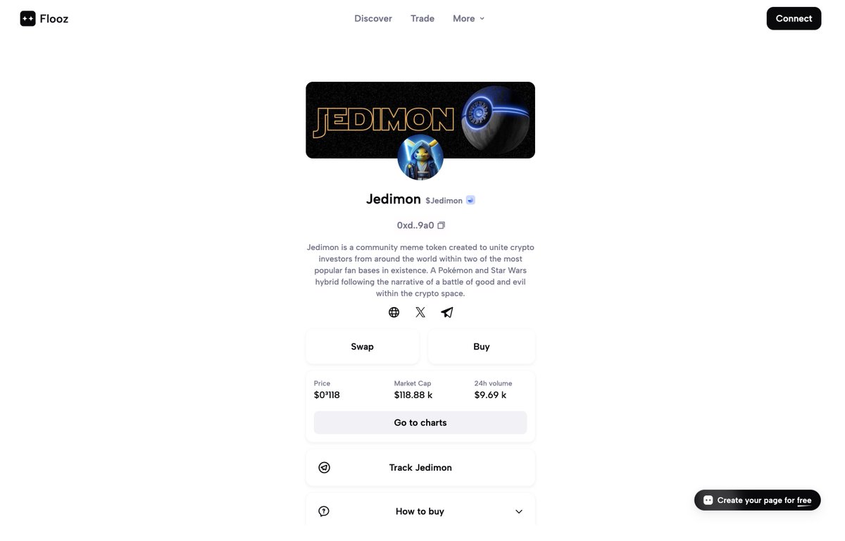 Jedimon is proud to now have its own flooz page! It is listed in our link tree or you can check it out by following the link below

flooz.xyz/basedjedimon

<a href="/flooz_xyz/">The Vibe Trading App by Flooz</a>