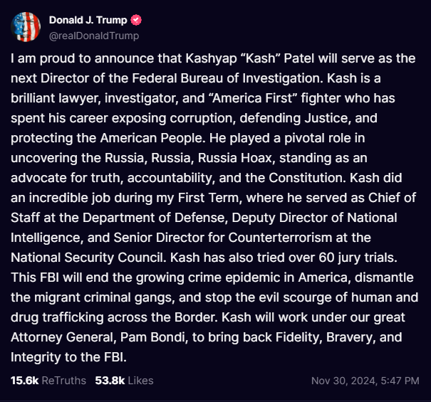 SentinusPrime's tweet photo. This is what SO MANY have wanted and it has happened!
The #meltdown by the #progressiveleft & their establishment media stooges is exactly as expected!
Make sure to share this or just show your support for this choice!!
#FBI #JFK #BayOfPigs #EpsteinClientList #diddylist #ExposeItAll @realDonaldTrump #KashPatelFBIDirector