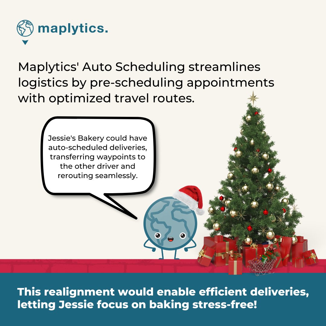 inogic's tweet image. 🎄✨Day 1 of #AdventWithInogic 🗓️
Jessie&apos;s Bakery is flooded with #Holiday orders! But one of her delivery persons called in sick. There are cakes to bake &amp;amp; deliveries to reassign.
Jessie looks flustered
Can a #magical hand of help arise?
#Maplytics says Hello! 👋
#autoscheduling