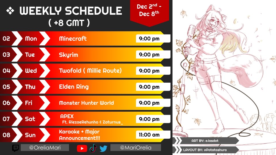 MariOrelia's tweet photo. 🍁Schedule Week of 2nd December-  8th December🍁

What a big, exciting week ahead for us Kindlings 💛

I hope you can make it this Sunday - major announcements and exciting changes are on the way 💛 https://t.co/9QCVVAoojl