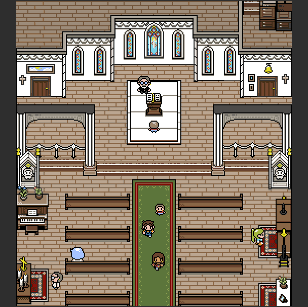LoamBrownGames's tweet photo. There's an old church in my game! And the priest is hiding something in the bell tower! Are you man or woman or person enough to solve the mystery? I hope so, because I'm a big old chicken. Anyway, happy Saturday!

#PixelArt #Gameboy #indiegames https://t.co/b59eQa7hOn