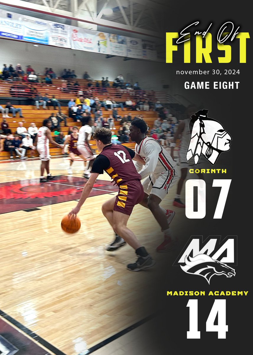 End of First: Corinth (07) - <a href="/MAMustangHoops/">Madison Academy Hoops</a> (14)
