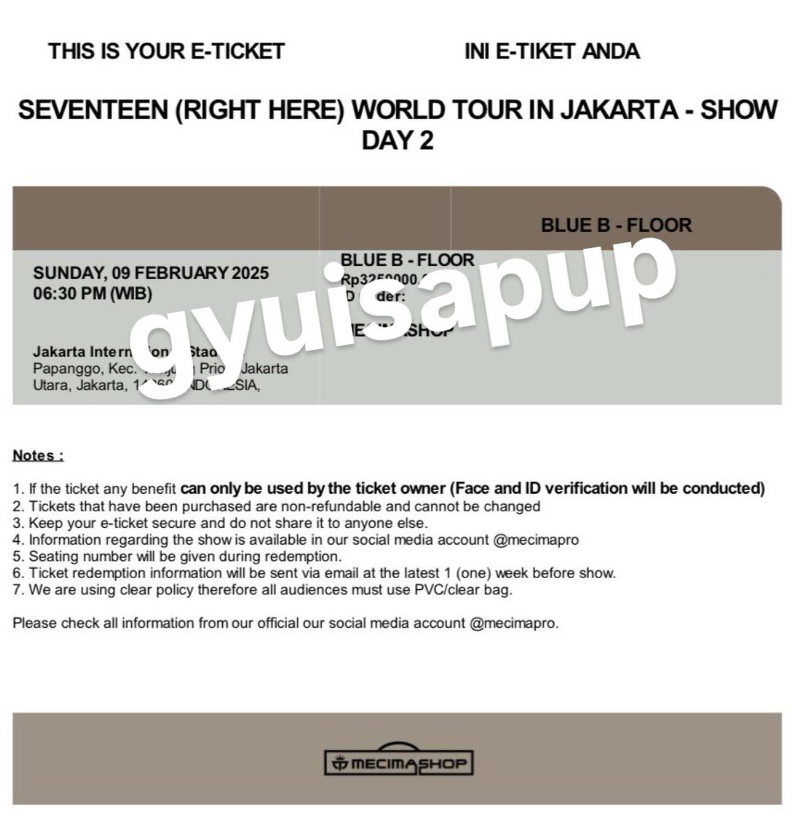 gyuisapup's tweet photo. [rts &amp; likes are v appreciated]

WTS / WANT TO SELL
SEVENTEEN [RIGHT HERE] WORLD TOUR IN JAKARTA — DAY 2

🎟️ Blue B Floor (1 tix)
💵 4.000.000/tix (inc fee jastip)

— full payment only
— oper slot dan diurus sampai fisik by jastip https://t.co/PyffskROyn