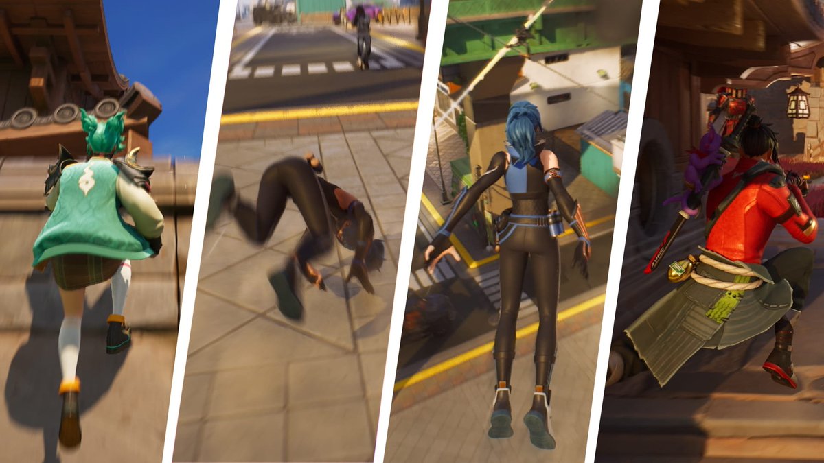 FireMonkey's tweet photo. New Movement Features
Chapter 6 adds Ledge Jump, Roll Landing, Wall Kick, and Wall Scramble to the core movement of Fortnite! These new movement features will be universally applied across Battle Royale, Reload, Fortnite OG, and Creator-made islands. 

Ledge Jump
Parkour! Jump while sprinting very close to a ledge, be it a cliff or a rooftop, and you’ll perform a Ledge Jump! Ledge Jumps will send you farther, allowing you to reach places you normally wouldn’t be able to. Hit a Ledge Jump with some speed for some serious hang time.
 
Roll Landing
Keep it moving. Chapter 6 introduces Roll Landing, where holding Jump or tapping it just before hitting the ground while falling will cause you to do a barrel roll, restoring some stamina in the process.
 
Wall Kick
Jumping against a vertical surface to your side while in the air will allow you to perform a Wall Kick! Wall Kicks will launch you off of walls in the direction of your choosing. Weave Wall Kicks into your traversal and combat maneuvers to keep your foes on their toes. You can mantle, hit a Roll Landing, or even perform another Wall Kick off of a Wall Kick!
 
Wall Scramble
Jumping against a vertical surface in front of you will allow for a Wall Scramble! Reach that high ledge by taking a few big strides up a wall. If it’s mantle-able, you’ll mantle up automatically. Press Jump at any point while doing a Wall Scramble to perform a Wall Kick.