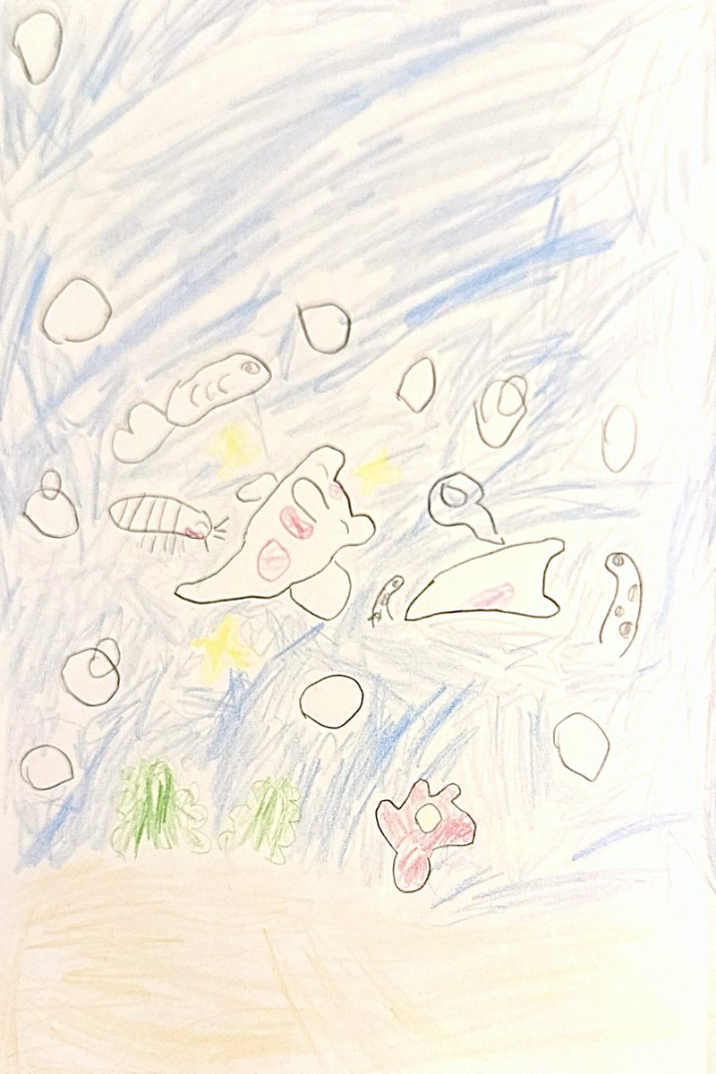 keng_jp's tweet photo. @ikimonosukids りこ（5歳）がクリオネとその友達を描きました。メッセージは「いつもチャンネル見てて楽しかったよ」 https://t.co/Ox094HEiPM
