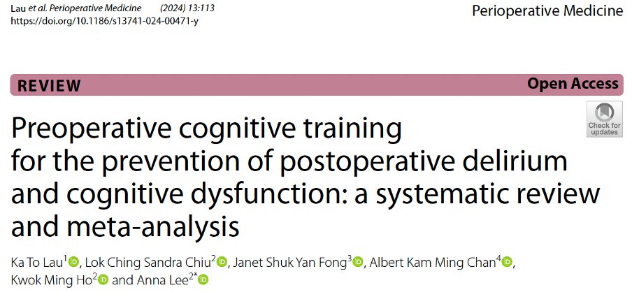 Anna Lee (@annalee_aic) on Twitter photo Proud of my medical student <a href="/barrylaukt/">Barry Lau</a> <a href="/CUHKMedicine/">CUHK Medicine</a> for his first paper published in <a href="/PeriOpMedJ/">Perioperative Medicine Journal</a>! Current evidence is insufficient to recommend routine cognitive training for #prehabilitation. Well done!
<a href="/sandrachiu0704/">Sandra Chiu</a> <a href="/gaseousXchange/">Albert Chan</a>
👉bit.ly/3CQC91U Proud of my medical student <a href="/barrylaukt/">Barry Lau</a> <a href="/CUHKMedicine/">CUHK Medicine</a> for his first paper published in <a href="/PeriOpMedJ/">Perioperative Medicine Journal</a>! Current evidence is insufficient to recommend routine cognitive training for #prehabilitation. Well done!
<a href="/sandrachiu0704/">Sandra Chiu</a> <a href="/gaseousXchange/">Albert Chan</a>
👉bit.ly/3CQC91U