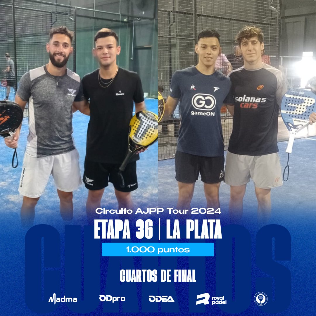 📢 𝗖𝗨𝗔𝗥𝗧𝗢𝗦 𝗗𝗘 𝗙𝗜𝗡𝗔𝗟 #4 - 𝗘𝘁𝗮𝗽𝗮 3️⃣6️⃣ - 𝗟𝗮 𝗣𝗹𝗮𝘁𝗮 𝟭.𝟬𝟬𝟬 𝗣𝘂𝗻𝘁𝗼𝘀 - 𝗕𝘂𝗲𝗻𝗼𝘀 𝗔𝗶𝗿𝗲𝘀 🇦🇷

🕙 21:45 hs | L. Castro - T. Roldán 🆚 A. Ruiz - F. Nicocia

#AJPP1000LaPlata
<a href="/padel_apa/">Asociación Pádel Argentino (APA)</a>