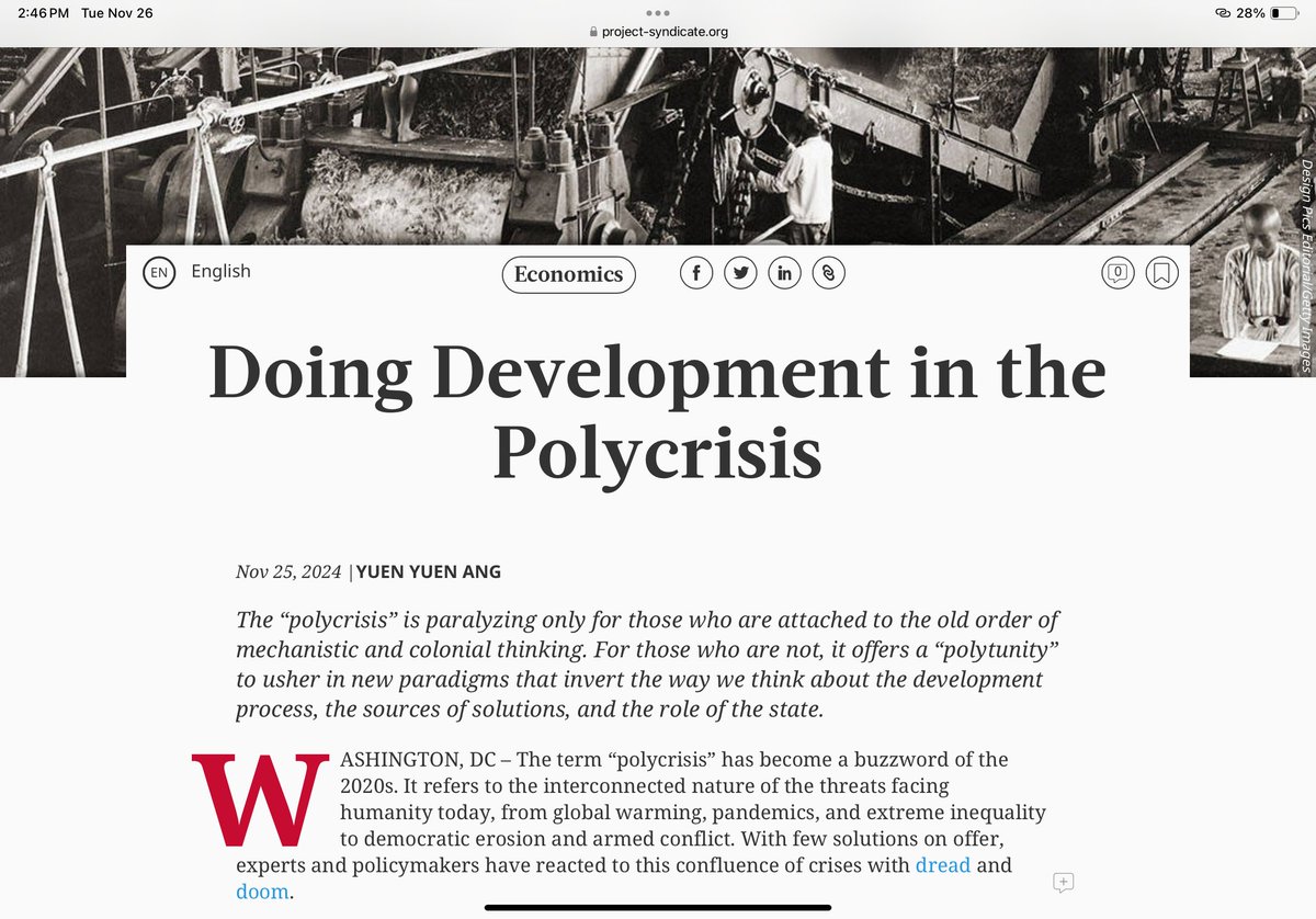 yuenyuenang's tweet photo. The “polycrisis” discourse is Western-centric  

“Given the elitist, Western-centric nature of the conventional wisdom resulting from this mindset, proponents cannot imagine solutions emerging from non-elites and places outside Europe and North America.” @ProSyn https://t.co/4nVJ7BaPlj