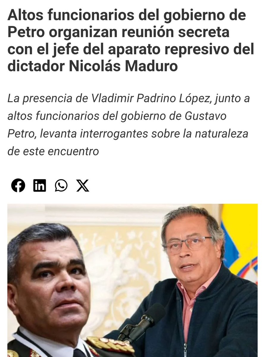 PartidoRepAm's tweet photo. ¡Ojo colombia! Se nos están metiendo de frente y sin sonrojarse, Petro está planeando quedarse y ha llamado al cabecilla de la sangrienta dictadura de Venezuela a reuniones secretas a espaldas al país, solo para planear un atentado a la democracia. https://t.co/zqIsErIKT2