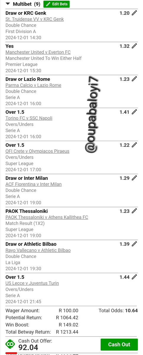 OupaBaloyi7's tweet photo. 🎯 #BettingTipsWithOB 🎯

🔥 Total Odds: 10.49
🎟️ Booking Code: U1B6AFA47
🕑 Valid: Tonight 

Boom with me tonight! 💥🍏 

#BetwaySquad #BetwayCodes https://t.co/N2vrA28HWU