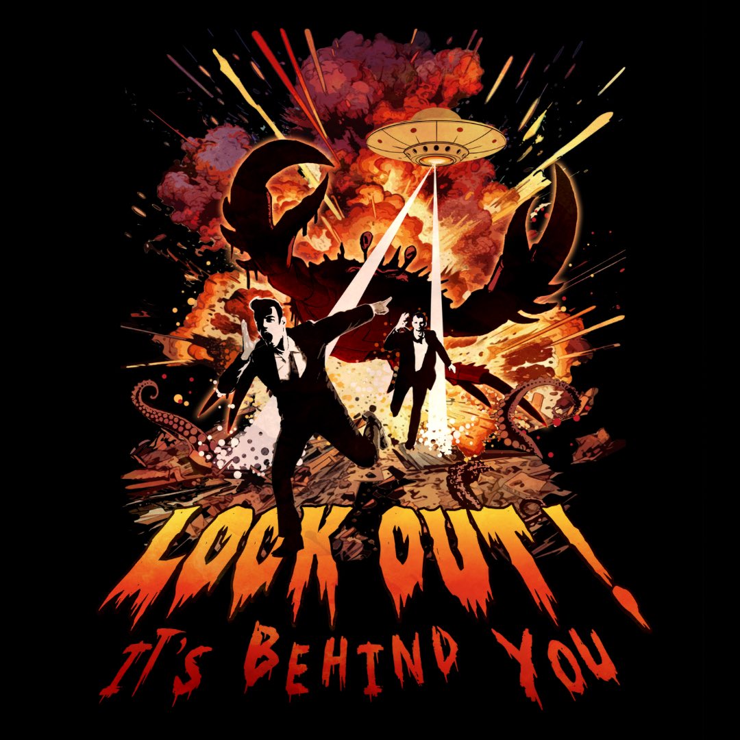 🚀 What are your fave Sci-Fi/Monster movies of all time? 🍿 As a film buff, I asked Stu Dilley to combine elements of the ‘Look Out’ series for this exclusive 👕 design and he’s delivered the goods again. Epic!