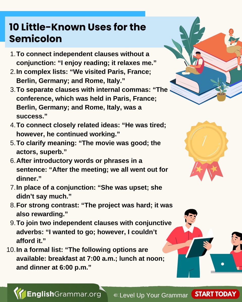 10 Little-Known Uses for the Semicolon
#English #vocabulary #grammar