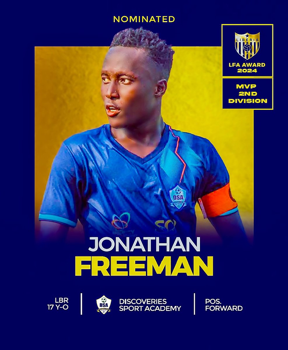 GOOD MORNING TO ALL LIBERIAN COACHES, SPORTS JOURNALISTS, AND CLUB TEAMS CAPTAINS, PLEASE VOTE FOR #JONATHAN FREEMAN AS THE LFA SECOND DIVISION LEAGUE MOST VALUABLE PLAYER OF THE  2023/2024. 🙏🏾🙏🏾