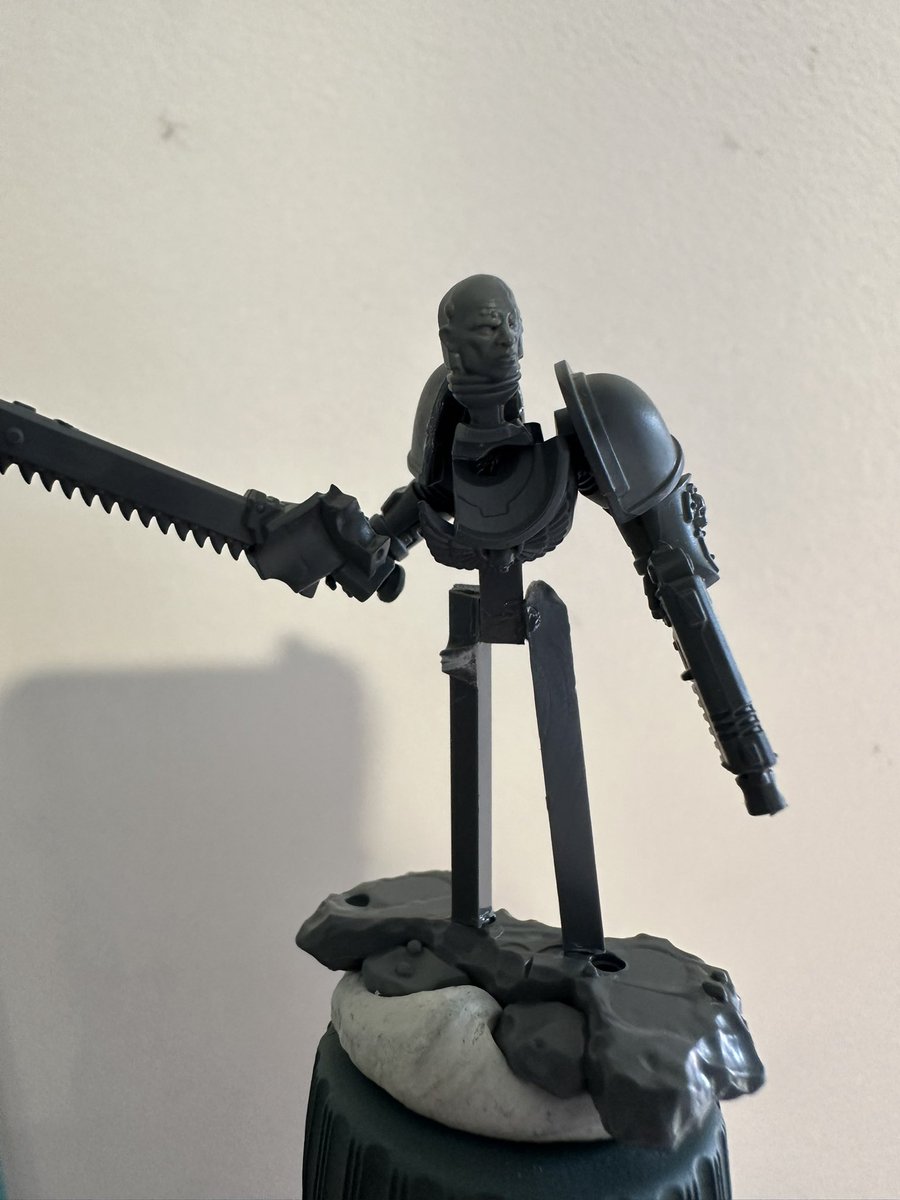 WHutter's tweet photo. Building Warhammer for me, and Poorhammer for my 8-year-old. Made from leftover bits and sprues. He said it’s joining his Tau army lol. 

#warhammer40k #poorhammer https://t.co/sMYQuYgaqs