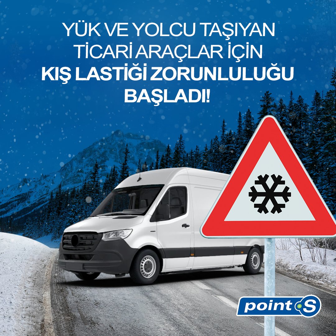 PointS_Turkiye's tweet photo. Yük ve yolcu taşıyan ticari araçlar için kış lastiği zorunluluğu başlamıştır. 7 derece ve altı hava koşullarında kış lastiği kullanılması fren mesafesi ve güvenliğiniz için çok önemlidir.

#PointS #Lastik #Otomotiv #Araba #Otomobil #Continental #Yaz #YazLastiği #Lastik https://t.co/3V6U0cIdKG