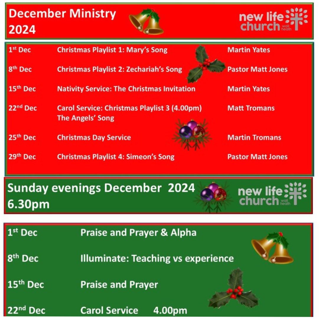 NLCWH_'s tweet photo. A brief overview of what our December looks like. As always, everyone is welcome! Our morning services start at 10:30am and evenings are at 6:30pm. 🎄💫 https://t.co/XrFP90GQSS