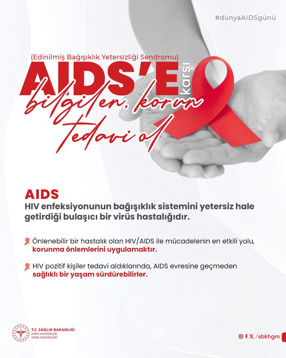 sbkhgm's tweet photo. Önlenebilir bir hastalık olan HIV/AIDS ile mücadelenin en etkili yolu, korunma önlemlerini uygulamaktır.

Bilgilen, korun, tedavi ol.

#dünyaAIDSgünü https://t.co/8a7YMkJsIE