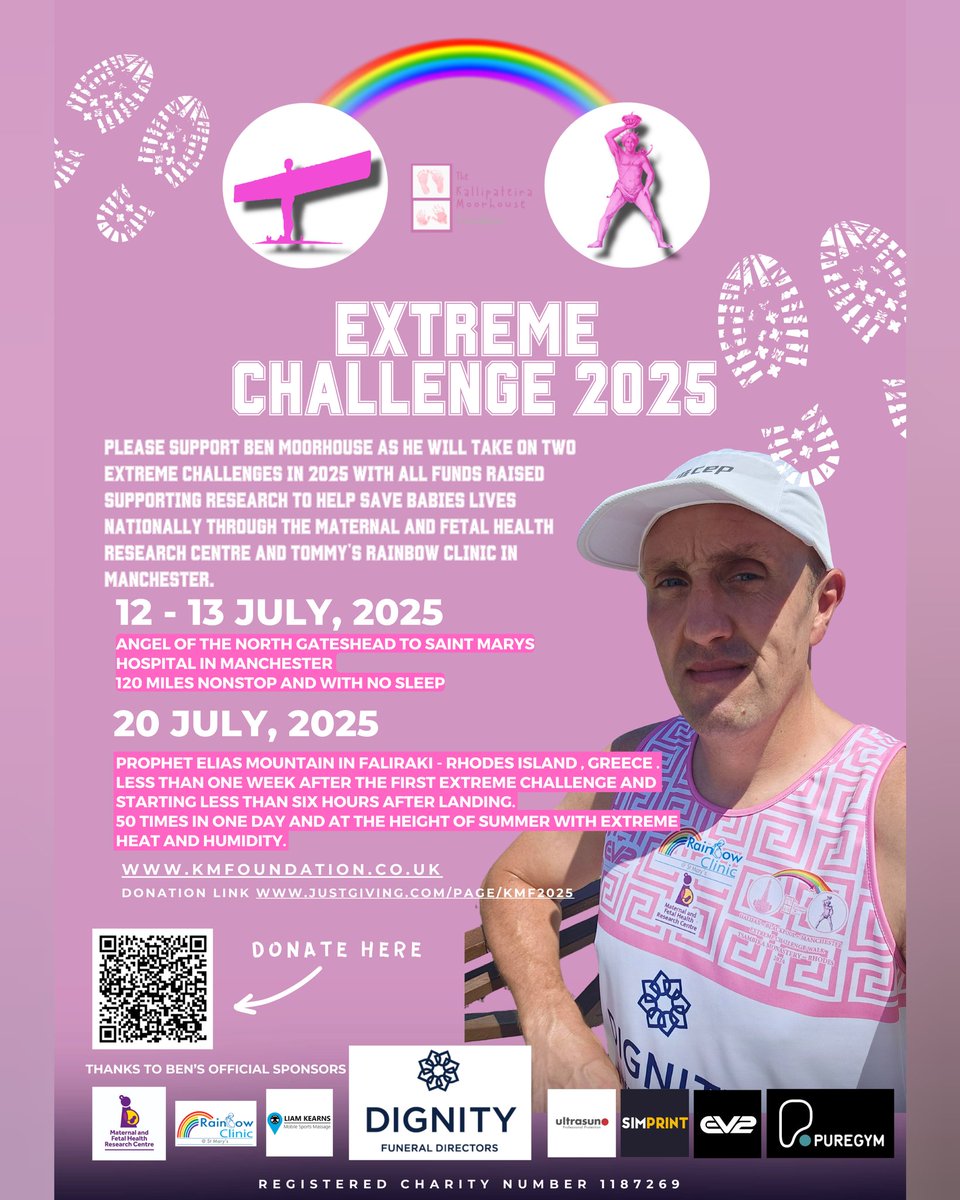 Please support Ben Moorhouse, who will take on two extreme challenges within one week in 2025! 
All funds from both events will support research to help save babies' lives. 
To support Ben, please donate via the link below. 
Thank you for your support 
justgiving.com/page/kmf2025