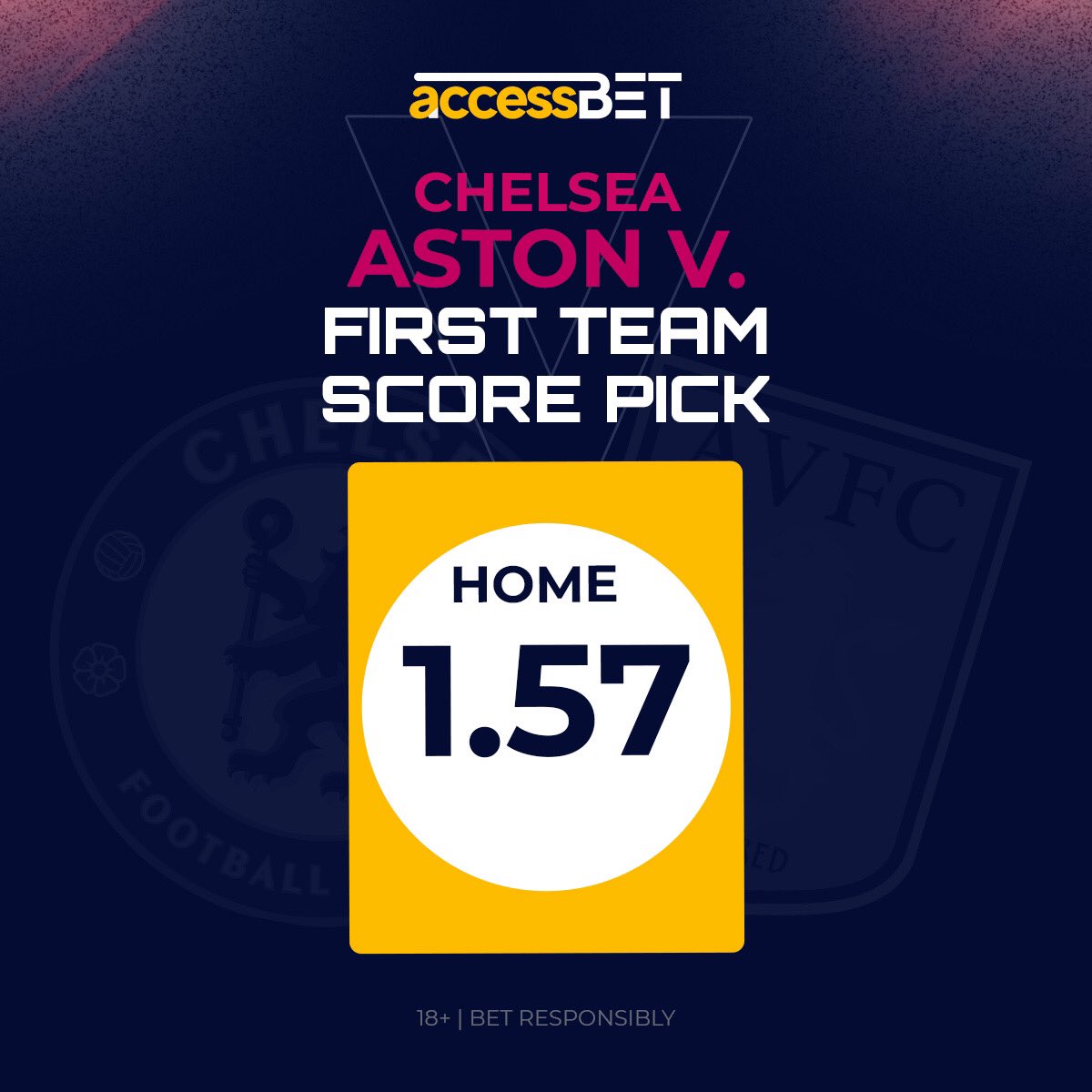 AccessBET's tweet photo. Who will strike first at Stamford Bridge? 🔵 Chelsea to open the scoring at 1.57 odds! 🥅⚽ Bet now and stay ahead!
👉 https://t.co/ZMSrZKevbo
#ChelseaVsVilla #FirstToScore #AccessBet https://t.co/Wp9PKVgN8r