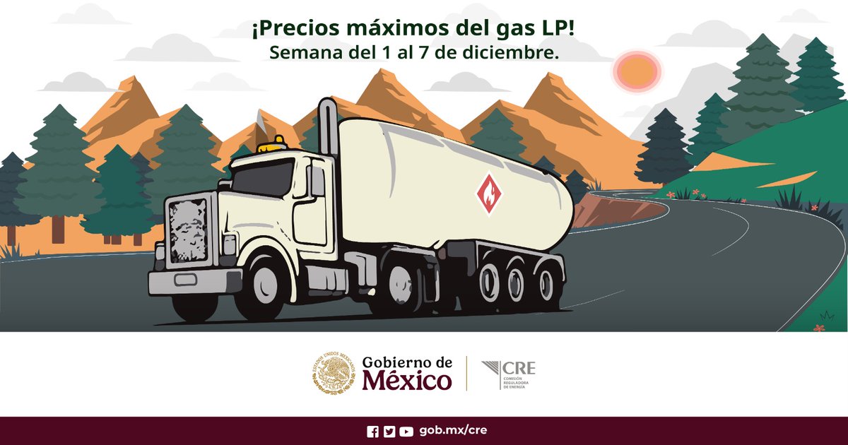 CRE_Mexico's tweet photo. Verifica los precios máximos vigentes de Gas LP en el siguiente enlace: https://t.co/QGiqXywEHy
Vigencia del 01 al 07 de diciembre de 2024. https://t.co/C6jUXKh9yM
