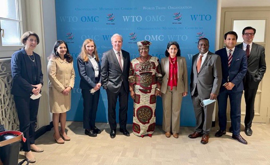 Axel_vanT's tweet photo. Congratulations to my friend @NOIweala for her reappointment as Director General of the @wto for a 2nd term. The WTO has in you a tireless advocate for multilateralism, fair #trade, and the cause of developing countries, especially in #Africa, for a better deal. https://t.co/yligsBgSPI