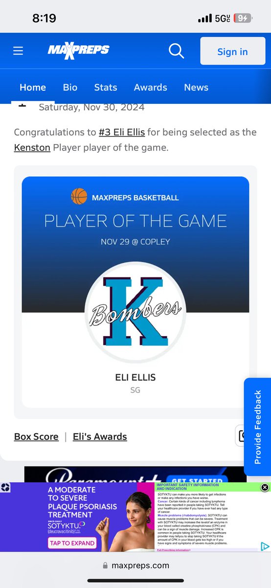 Eli Ellis (@e_ellis11) on Twitter photo Player of the game Player of the game
