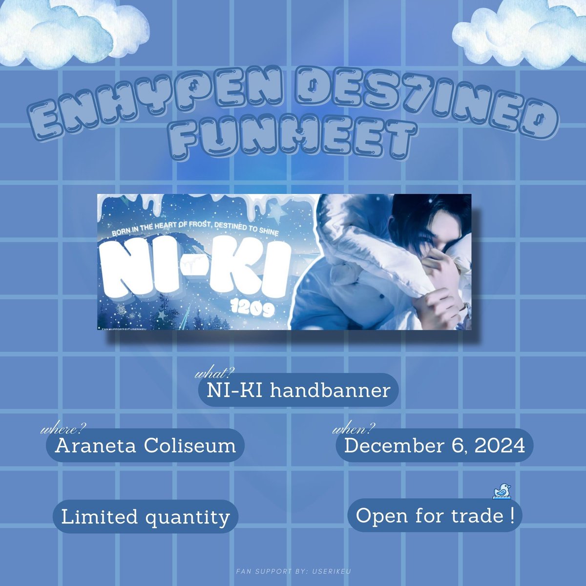 ☁️ enhypen x dunkin freebies ☁️

#ni_ki handbanner — a fan support by: <a href="/userikeu/">kopi</a> 

🌨️ follow, like and rt
🌨️ limited qty only — 1:1 ratio
🌨️ open for on the spot trade (and dm ! )

loc &amp; time: TBA (i’ll just be roaming around outside araneta ^^)

#DES7INED_ENHYPEN_with_DUNKINPH